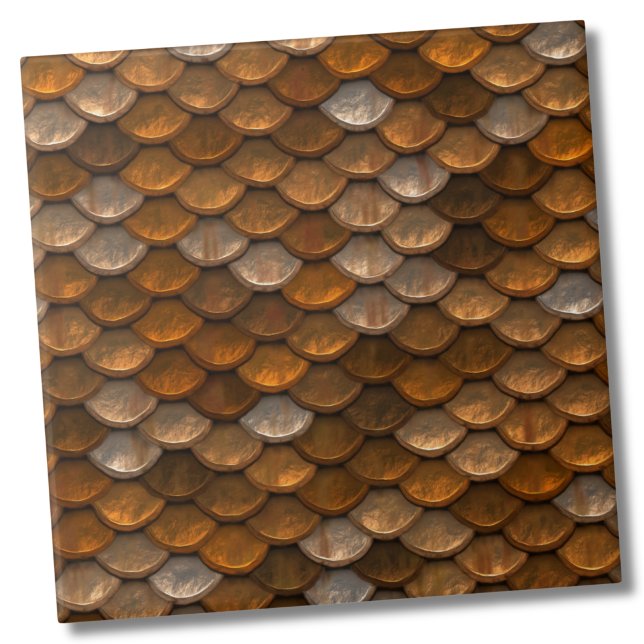 Azulejo De Cerâmica Padrão Metálico de Bronze Dourado de na moda (Glam Metallic Gold Bronze Mermaid Scales Pattern ceramic tile)