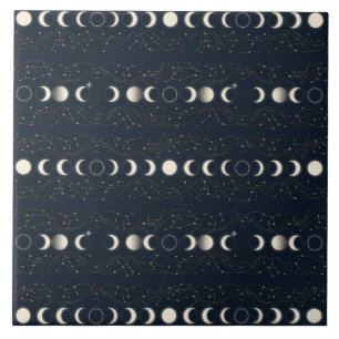 Azulejo De Cerâmica Padrão Minimalista de Fases Lunares com Estrelas e