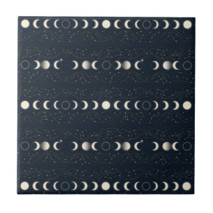Azulejo De Cerâmica Padrão Minimalista de Fases Lunares com Estrelas e