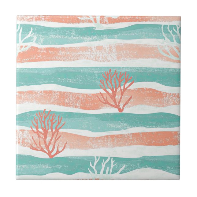 Azulejo De Cerâmica Padrão Mínimo de Coral Costeiro (Frente)