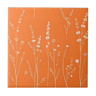 Azulejo De Cerâmica Padrão Mínimo de Flor Silvestre Laranja Queimada