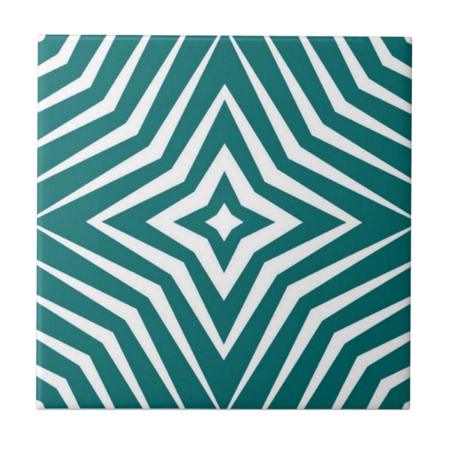Azulejo De Cerâmica Padrão moderno com estrelas branco e turquesa M2 (Frente)