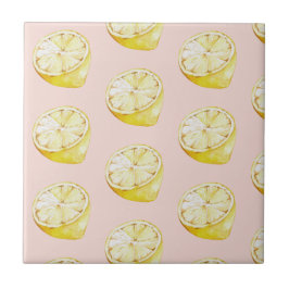 Azulejo De Cerâmica Padrão moderno de limões cor-de-rosa e amarelo