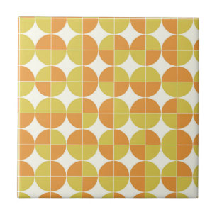 Azulejo De Cerâmica Padrão Moderno de Meados do Século em Laranja e Am