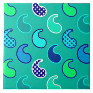 Azulejo De Cerâmica Padrão moderno de paisley, Turquesa, Azul e Água