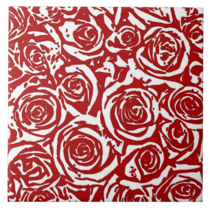 Azulejo De Cerâmica Padrão moderno de Rosa de Abstrato, vermelho escu