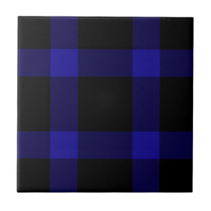 Azulejo De Cerâmica Padrão moderno de Xadrez do Tartan preto e azul