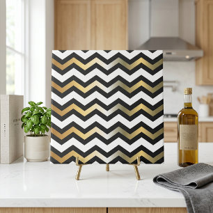 Azulejo De Cerâmica Padrão Moderno de Ziguezague Chevron em Preto e Br