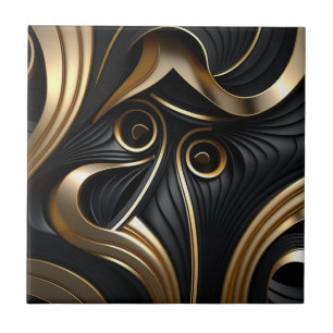 Azulejo De Cerâmica Padrão moderno preto e dourado