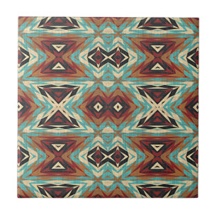 Azulejo De Cerâmica Padrão Mosaico Tribal Laranja Verde Turquesa Azul