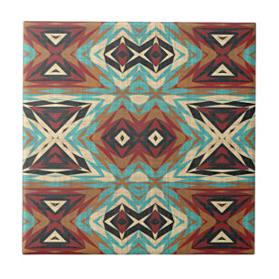 Azulejo De Cerâmica Padrão Mosaico Tribal Laranja Verde Turquesa Azul