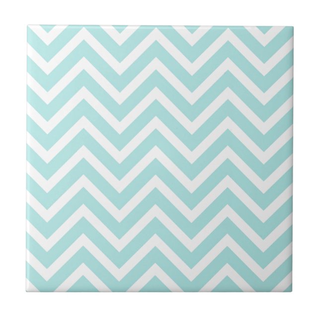 Azulejo De Cerâmica Padrão na moda Teal Blue Chevron (Frente)