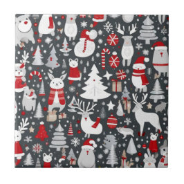 Azulejo De Cerâmica Padrão natalino papais noeis de neve cinza decadên