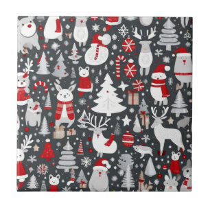 Azulejo De Cerâmica Padrão natalino papais noeis de neve cinza decadên
