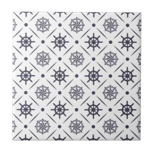 Azulejo De Cerâmica Padrão náutico com roda de vela e bússola