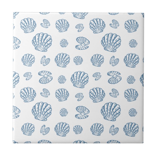 Azulejo De Cerâmica Padrão Náutico de Pérola de Concha Minimalista (Frente)