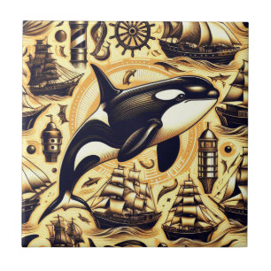 Azulejo De Cerâmica Padrão Náutico Vintage Orca