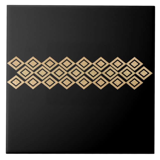 Azulejo De Cerâmica Padrão Nórdico Dourado em preto (Frente)