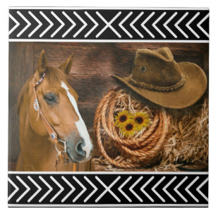 Azulejo De Cerâmica Padrão Ocidental Laço Chapéu de Cowboy Cavalo
