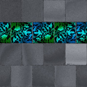 Azulejo De Cerâmica Padrão ondulado com brilho verde e azul preto