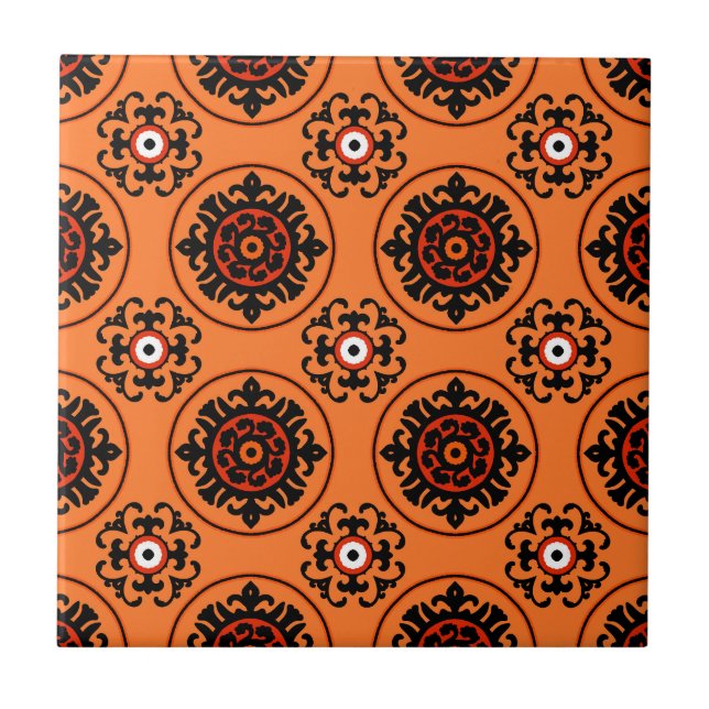 Azulejo De Cerâmica Padrão Orange Suzani (Frente)