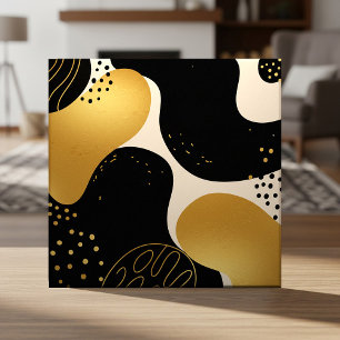Azulejo De Cerâmica Padrão Orgânico Abstrato Moderno Preto e Dourado