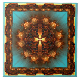 Azulejo De Cerâmica Padrão ornamentado cruzado fractal brilhante
