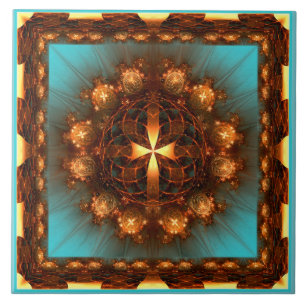 Azulejo De Cerâmica Padrão ornamentado cruzado fractal brilhante