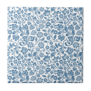 Azulejo De Cerâmica Padrão ornamentado das Vinhas Florais Azuis e Bra