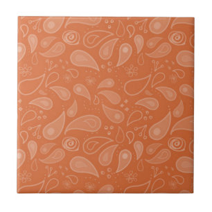 Azulejo De Cerâmica Padrão Paisley Laranja Ornamentado Clássico
