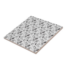 Azulejo De Cerâmica Padrão Paisley Preto e Branco – Arte Textil Elegan