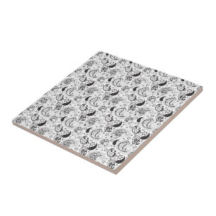 Azulejo De Cerâmica Padrão Paisley Preto e Branco – Arte Textil Elegan