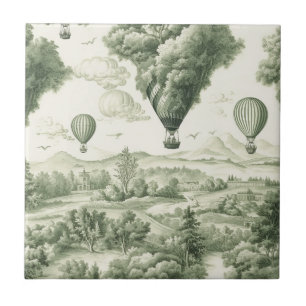Azulejo De Cerâmica Padrão Pastoral Antigo Toile de Jouy Verde