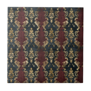 Azulejo De Cerâmica Padrão Persa Dourado Damask Noir (1)