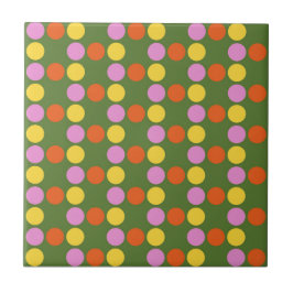 Azulejo De Cerâmica Padrão Polkadot Colorido em Fundo Verde