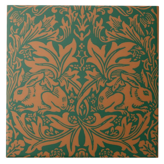 Azulejo De Cerâmica Padrão Preto Âmbar Coelho Irmão William Morris (Frente)