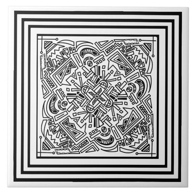 Azulejo De Cerâmica Padrão preto e branco (Frente)