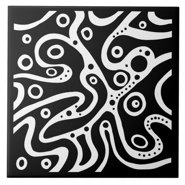 Azulejo De Cerâmica Padrão preto e branco (Frente)