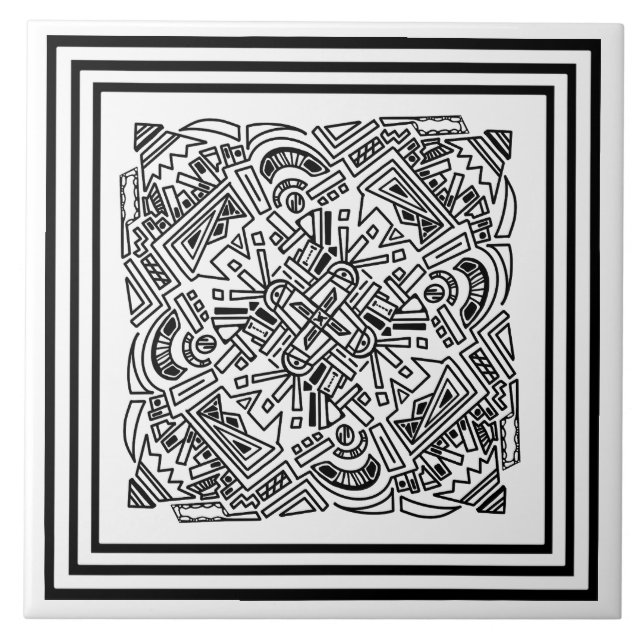 Azulejo De Cerâmica Padrão preto e branco (Frente)