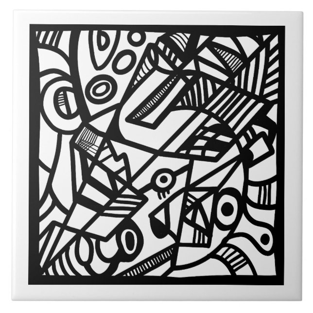 Azulejo De Cerâmica Padrão preto e branco (Frente)
