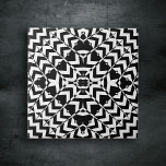 Azulejo De Cerâmica Padrão preto e branco da arte Op Geométrica Modern<br><div class="desc">Esse azulejo cerâmico apresenta um design geométrico cativante, moderno e eterno. Sua design é caracterizada por um intrincado padrão preto e branco. No centro do azulejo está uma figura parecida com uma estrela, cercada por múltiplas camadas de formas geométricas, incluindo diamantes, triângulos e quadrados. O padrão é simétrico, com formas...</div>