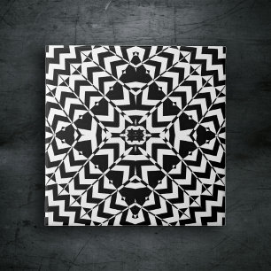 Azulejo De Cerâmica Padrão preto e branco da arte Op Geométrica Modern