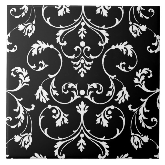 Azulejo De Cerâmica Padrão preto e branco ornamentais (Frente)