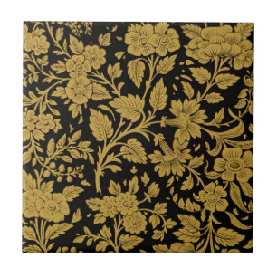 Azulejo De Cerâmica Padrão Preto Floral Ouro Antigo Trabalho em Lacage