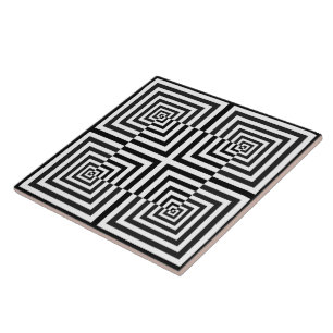 Azulejo De Cerâmica Padrão Psicodélico dos quadrados brancos retro-p