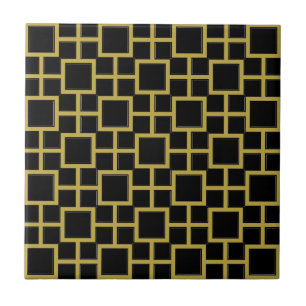 Azulejo De Cerâmica Padrão Quadrado Moderno Dourado a Preto