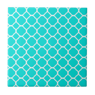 Azulejo De Cerâmica Padrão Quatrefoil Branco e Turquesa Brilhante