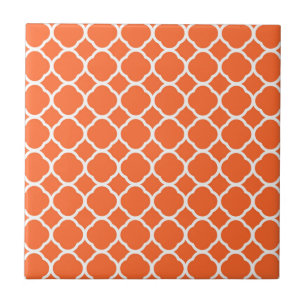 Azulejo De Cerâmica Padrão Quatrefoil em Laranja Mandarin e Branco