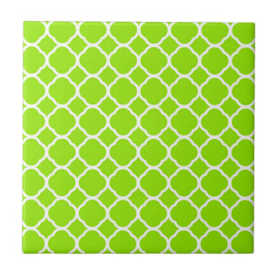 Azulejo De Cerâmica Padrão Quatrefoil Verde Lima Claro e Branco