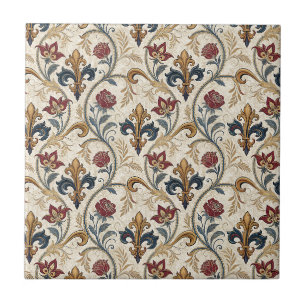 Azulejo De Cerâmica Padrão Real de Fleur-de-Lis e Rosas Barrocas Vinta